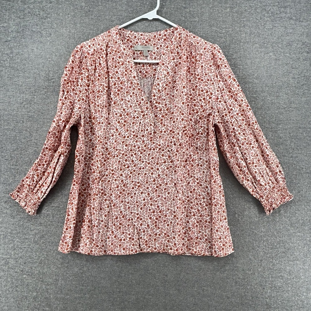 Hobbs London 3/4 Sleeve Blouse Top Women Size 8 White Floral Orange Casual